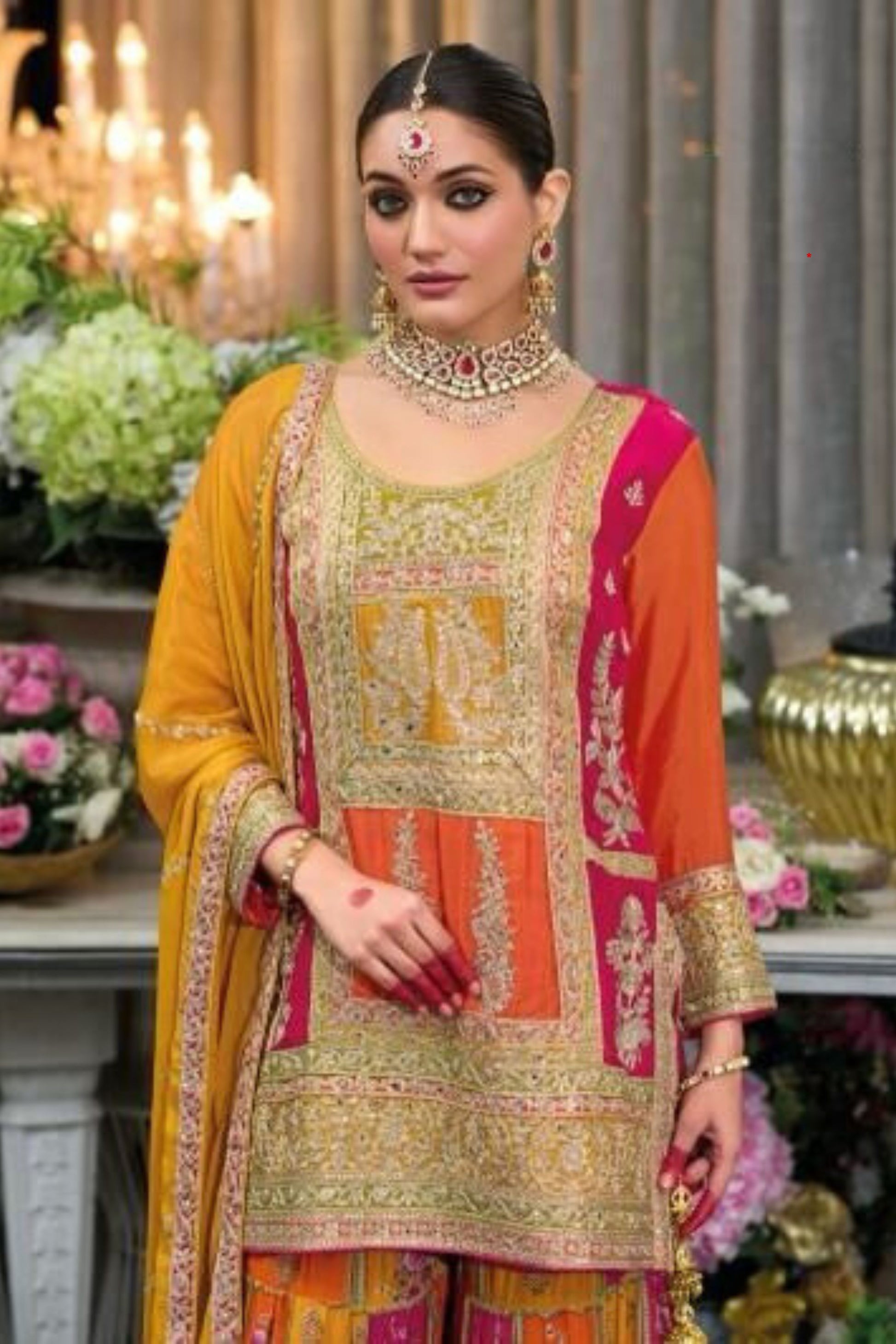 Orange Color Designer Palazzo Suits With Dupatta In USA