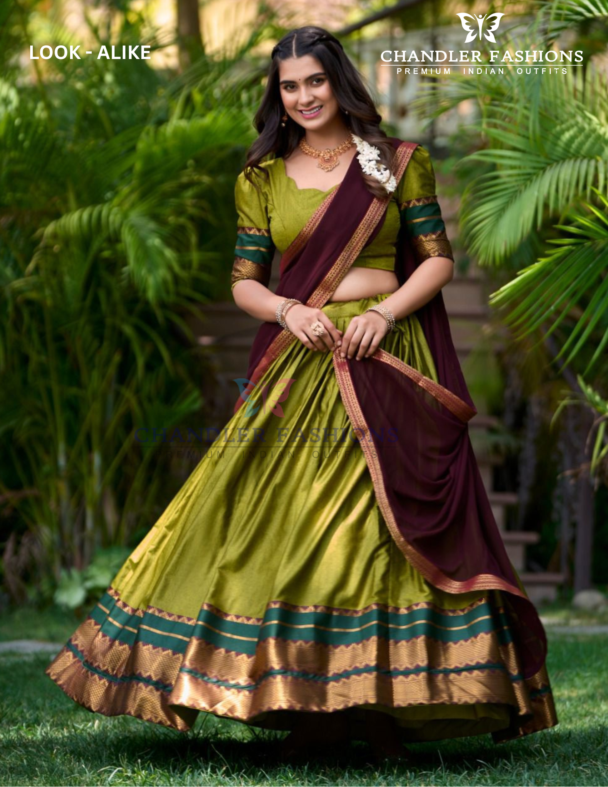 Elegant Olive Green Color Poly Cotton Weaving Border Lehenga Choli With Dupatta Near Me