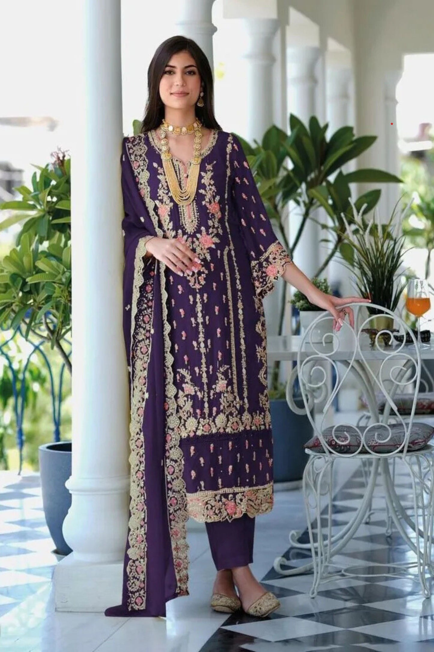 Elegant Purple Color Heavy Silk Embroidery Salwar Suits With Dupatta For Women