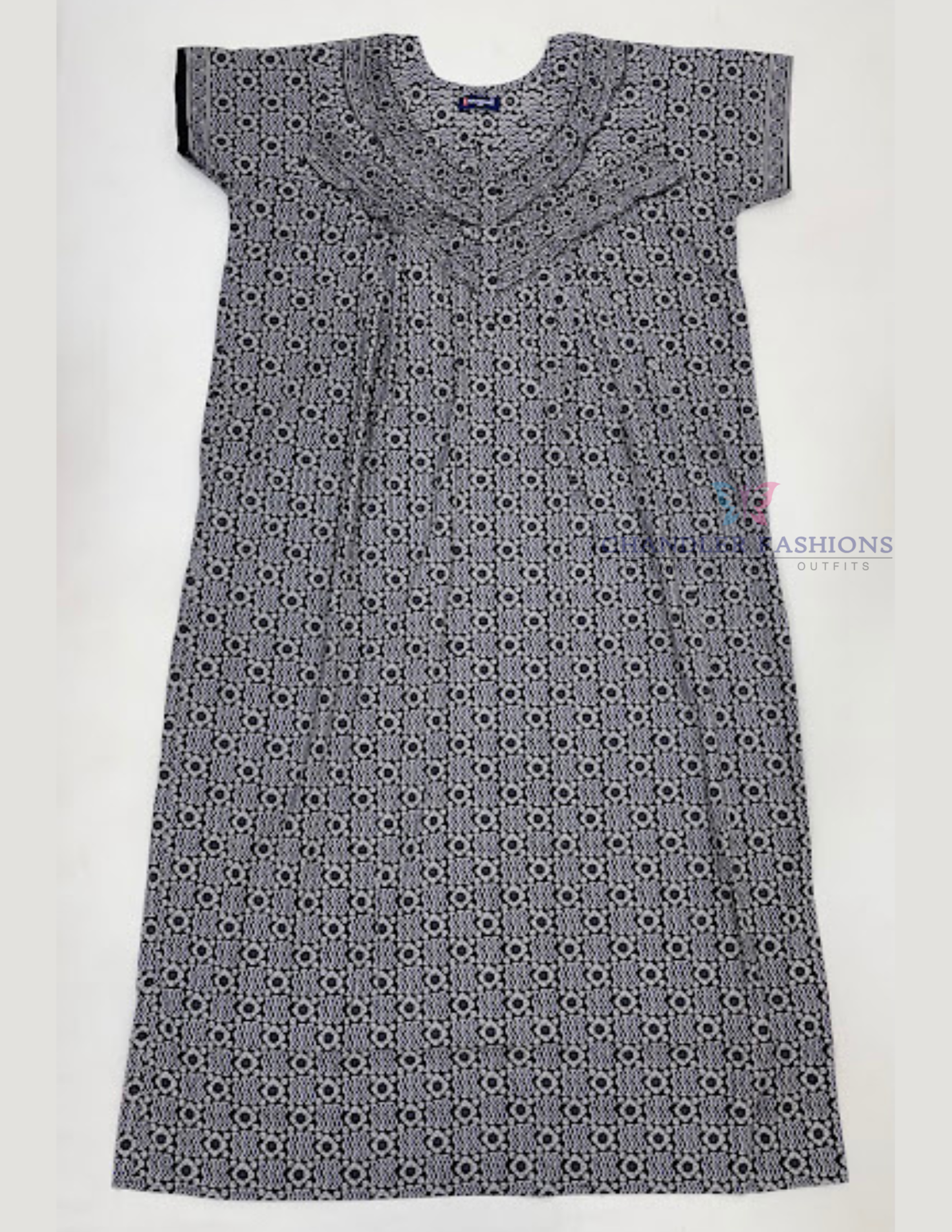 Attractive Black Color Cotton With Printed Work Nighty For Women