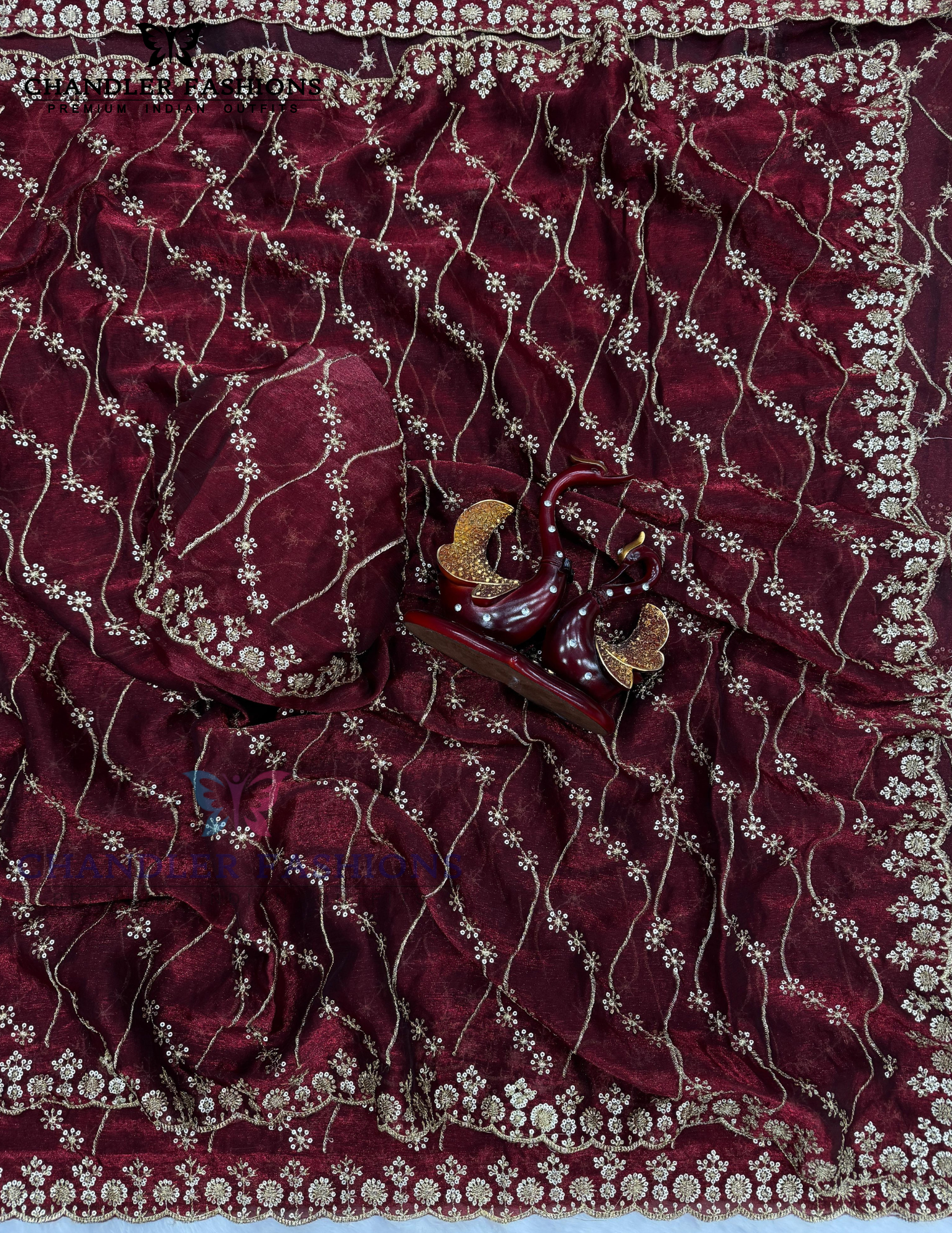 Gorgeous Maroon Color Soft Space Silk With Sequins Embroidery Work Saree For Women