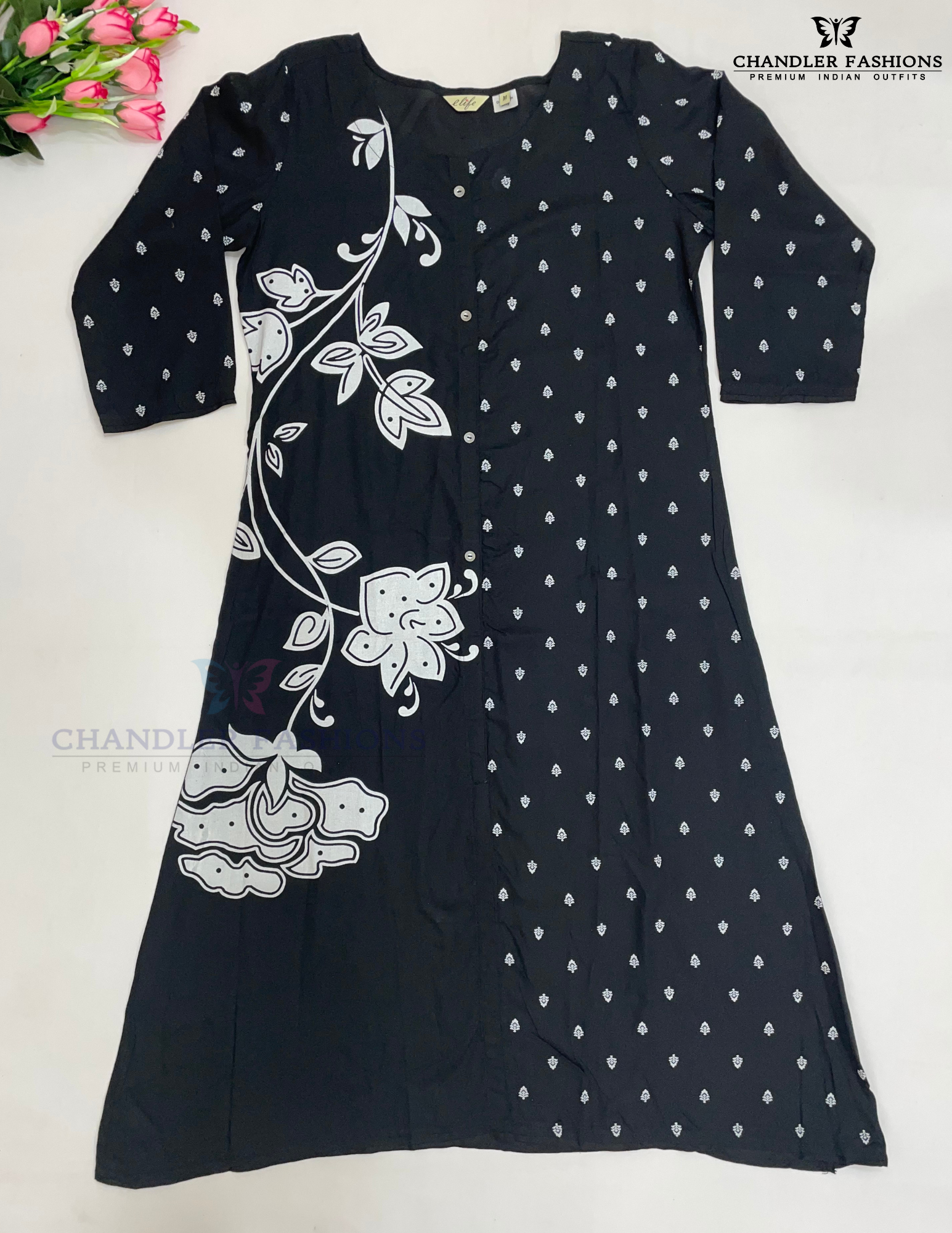 Alluring Black Color Cotton Kurti With Printed Work For Women
