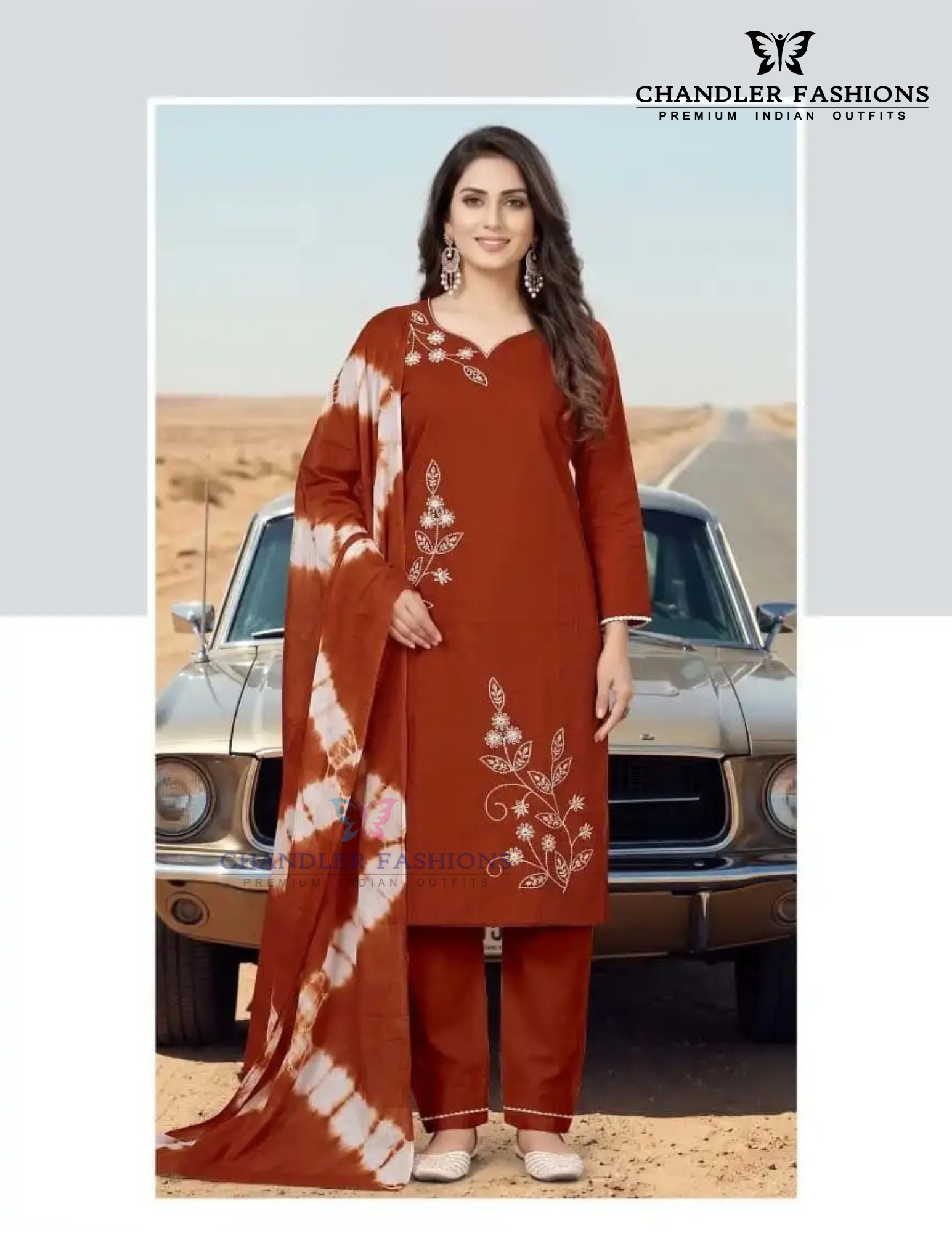 Elegant Dark Orange Color Cotton With Embroidery Work Salwar Suits For Women