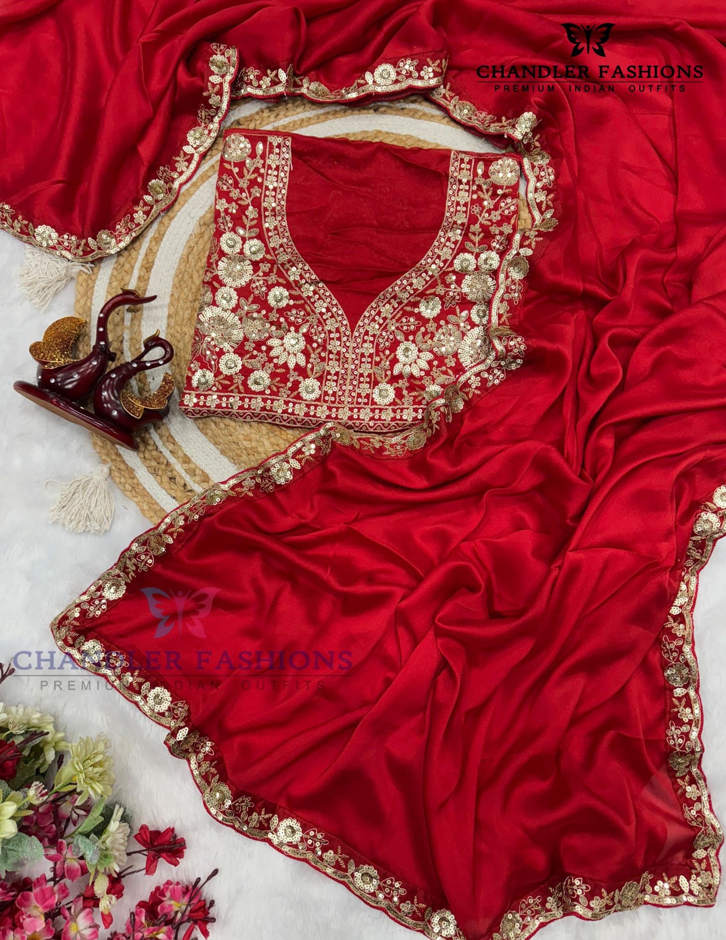 Red Color Soft Rangoli Silk Saree In USA