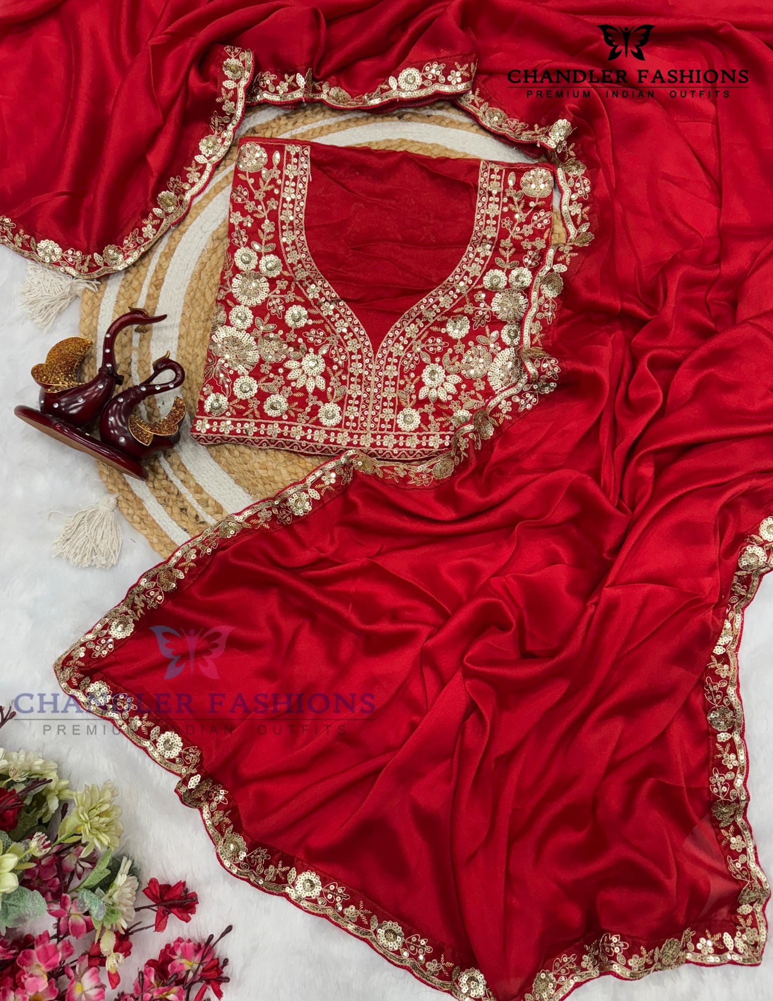 Red Color Soft Rangoli Silk Saree In USA