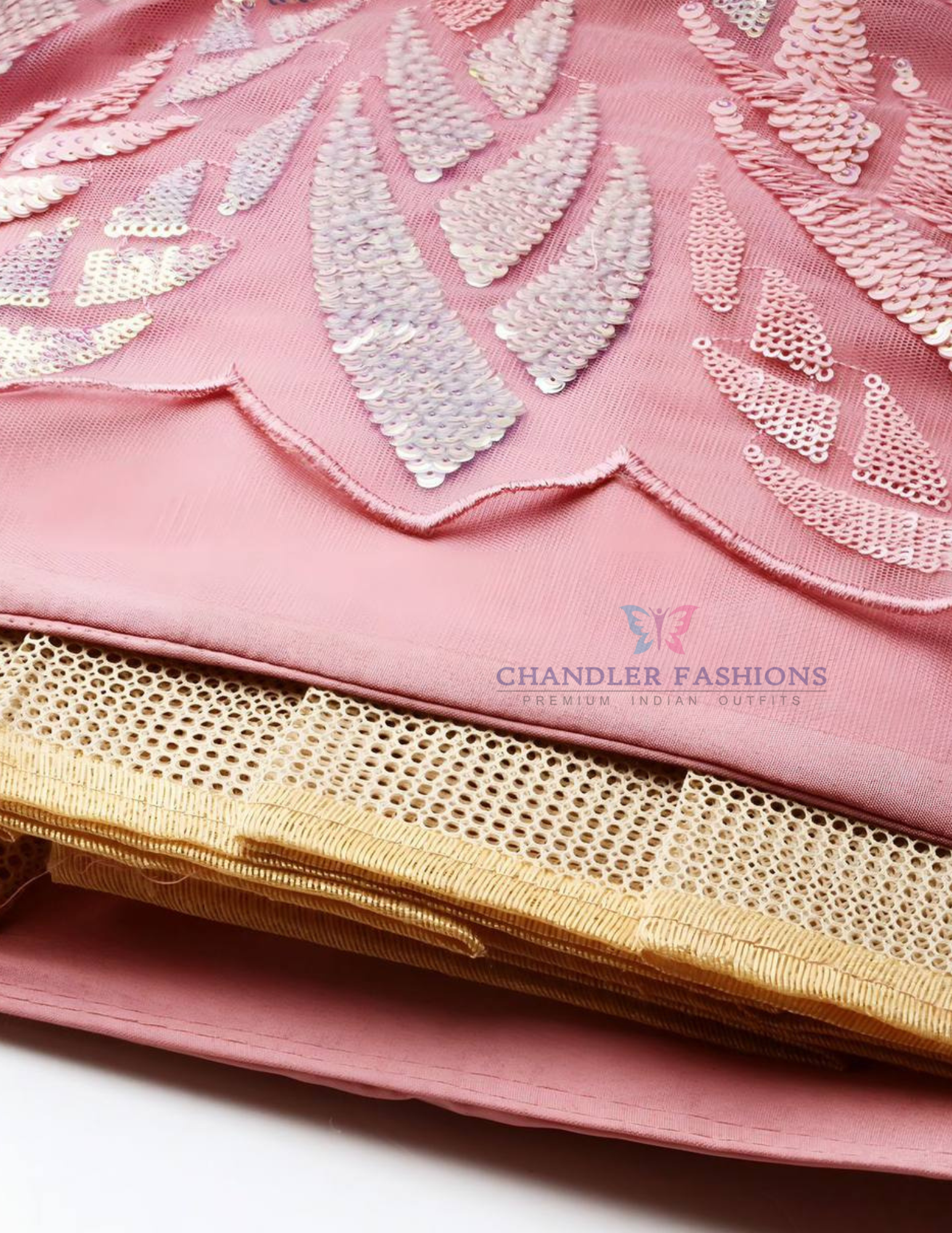 Pretty Pink Color Leaf Embroidery Work Lehenga Choli In Mesa
