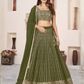 Alluring Olive Green Color Georgette Lehenga Choli With Sequins And Embroidery Work For Women