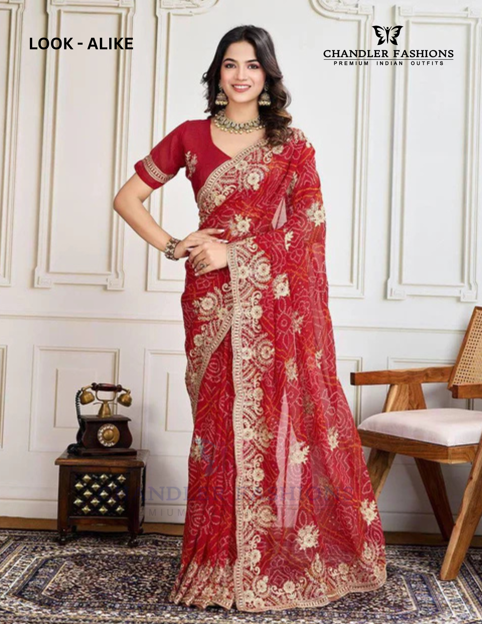 Graceful Red Color Embroidery Work With Georgette Saree
