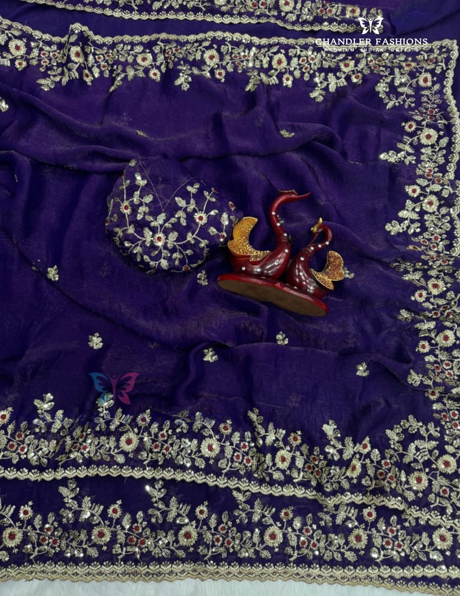 Gorgeous Purple Color Chiffon Saree With Sequins And Embroidery Work For Women
