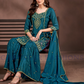 Elegant Teal Blue Color Chinon Sharara Suit With Heavy Embroidery Work In Arizona