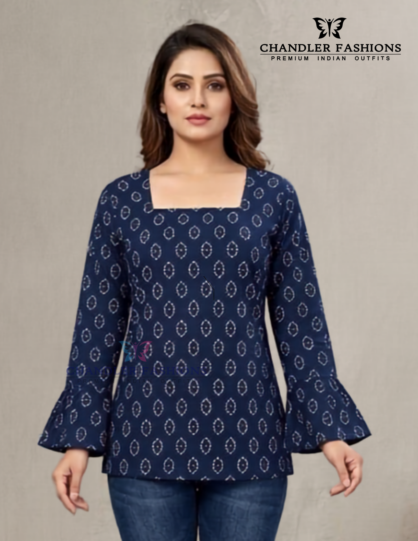 Blue Color Cotton Short Kurti In USA