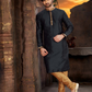 Charming Black Color Thread Work Dupion Silk Kurta With Pajama Set For Men