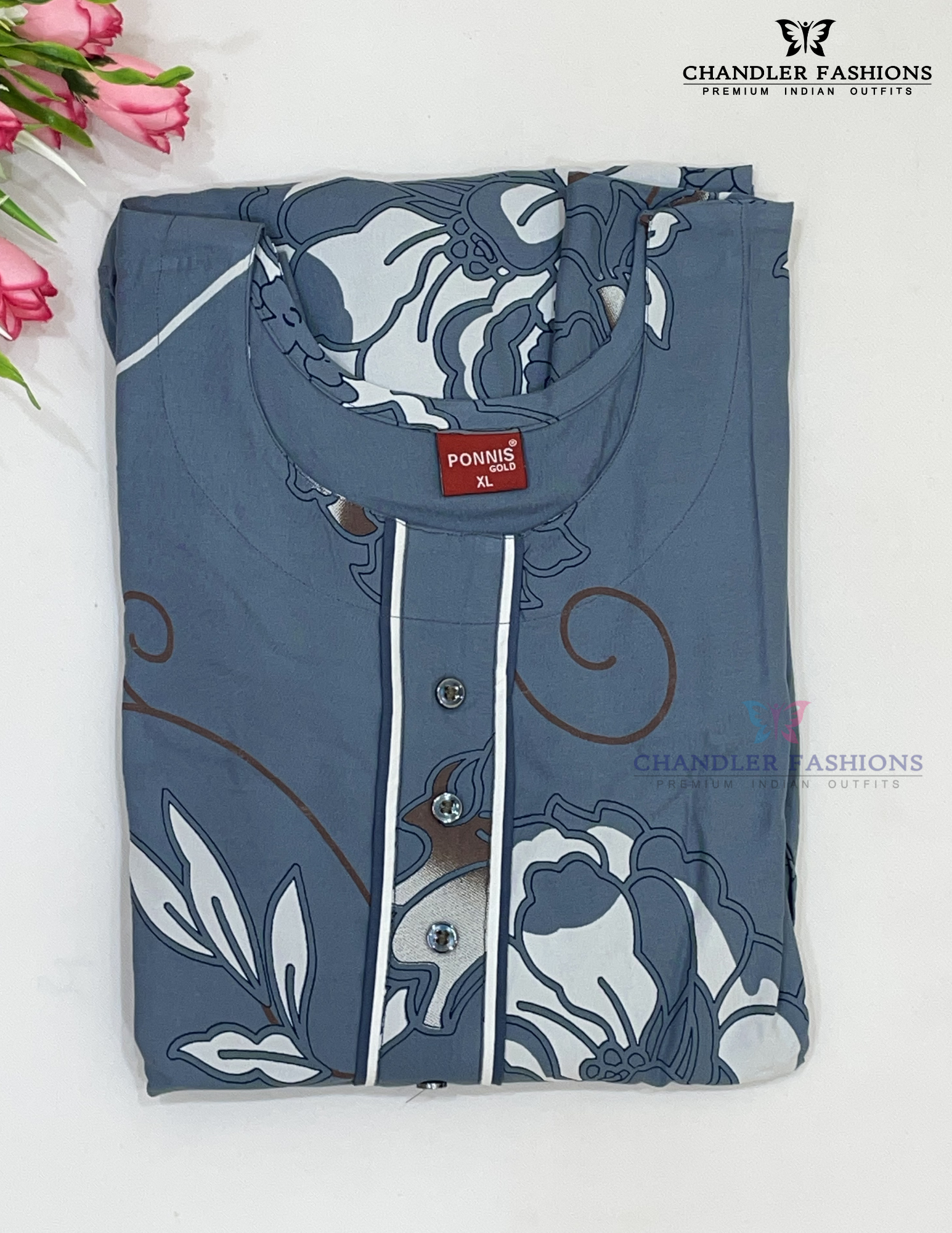 Gray Color Rayon With Printed Work Nighty Near Me