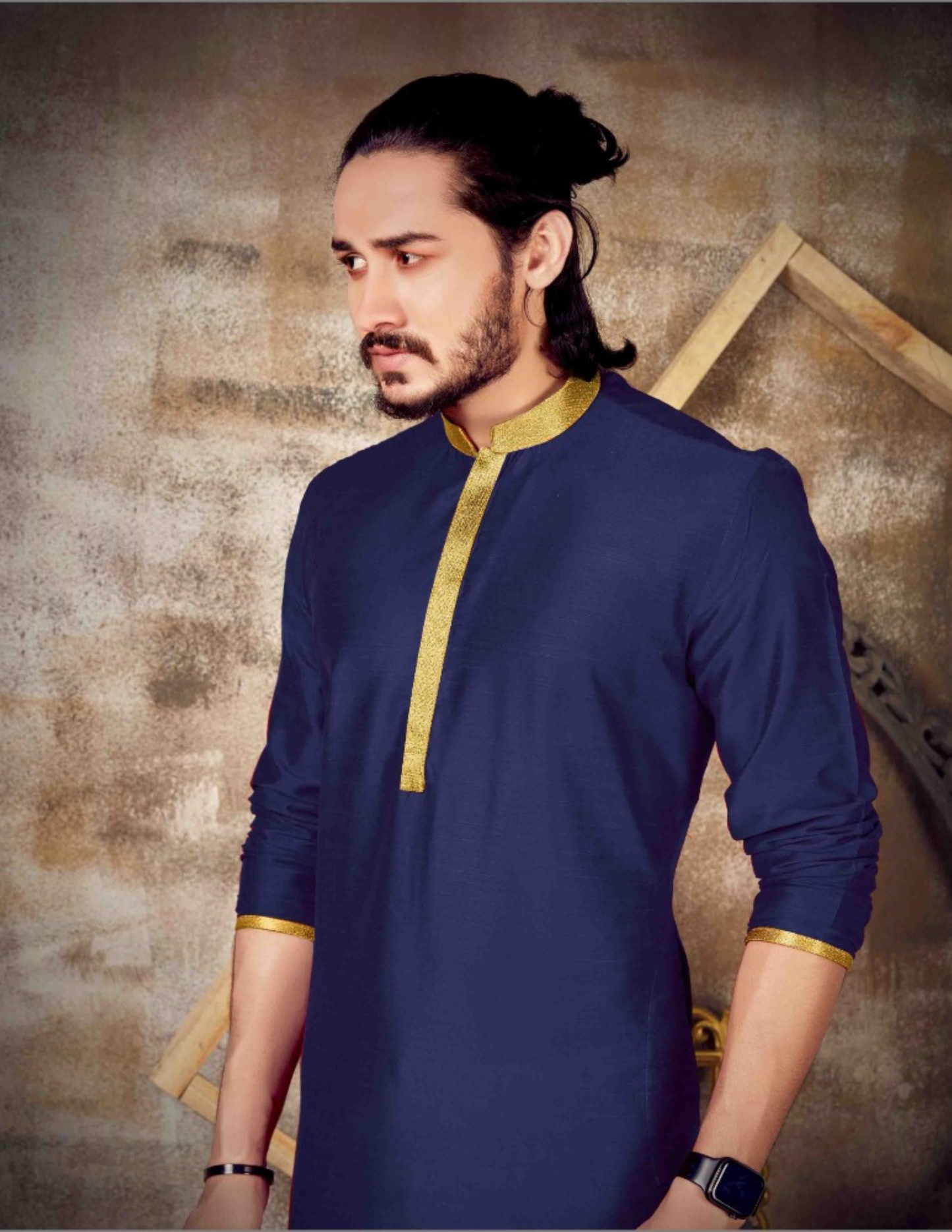 Charming Royal Blue Colored Trendy Slub Silk Kurta With Pajama Near Me
