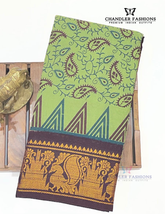 Stunning Green Color Cotton Saree With Zari Work For Women