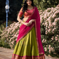 Amazing Pink And Green Color Silk With Zari Weaving Work Lehenga For Women