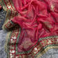  Red Color Banarasi With Embroidery Work Saree For Women In USA