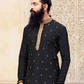 Black Color Slub Silk Kurta With Pajama Pant For Men Near Me