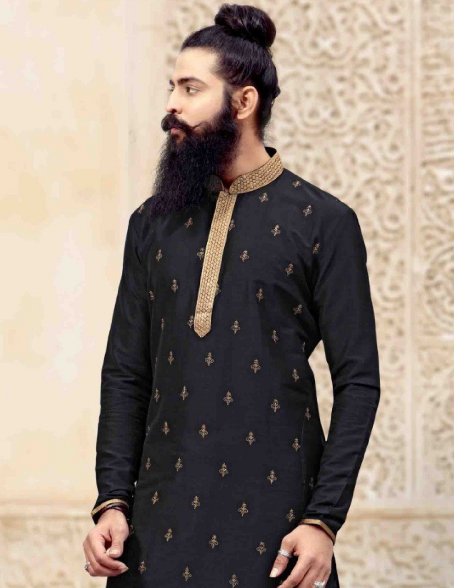 Black Color Slub Silk Kurta With Pajama Pant For Men Near Me