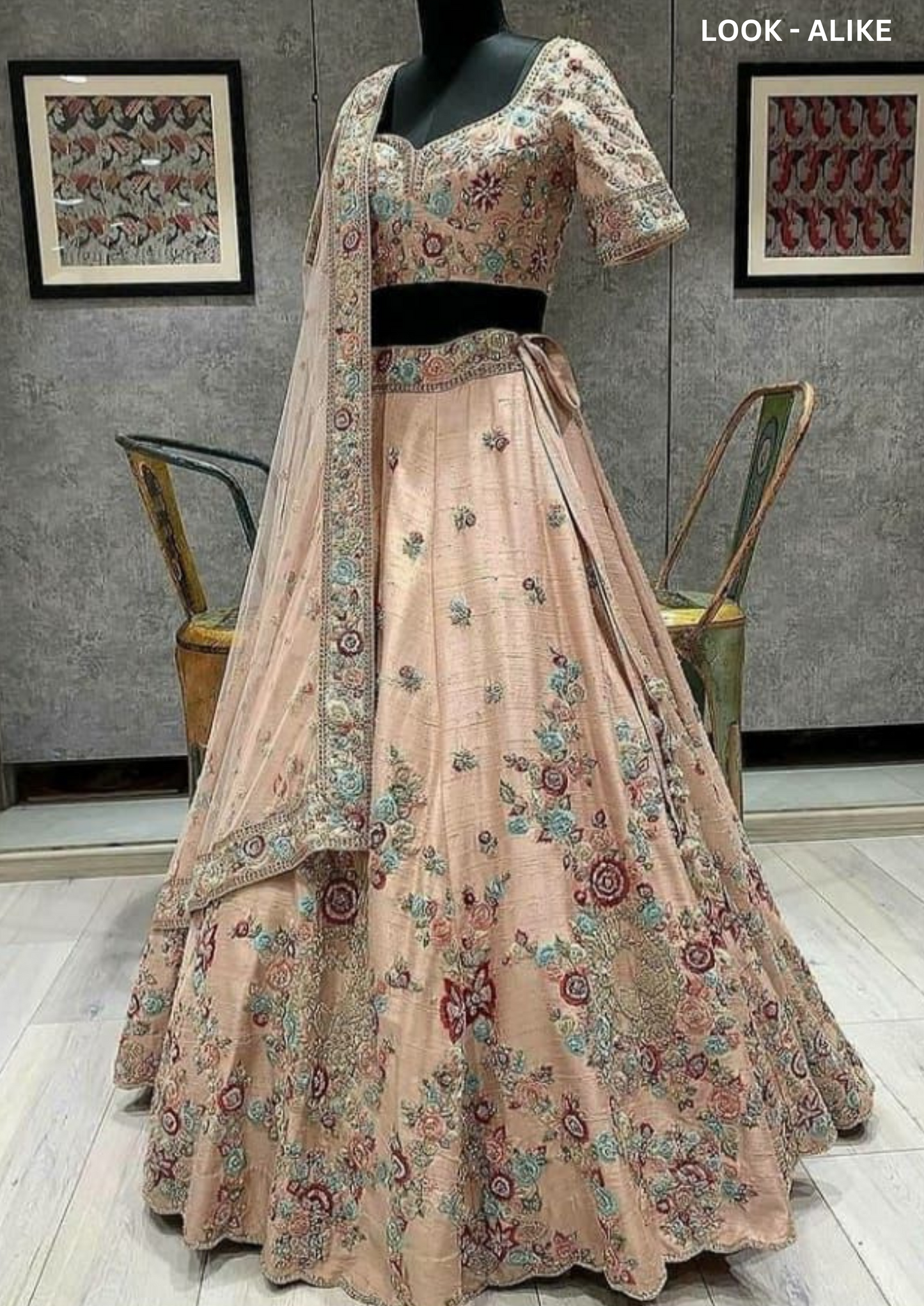 Fancy Floral Heavy Embroidered Peach Color Malay Satin Lehenga For Women