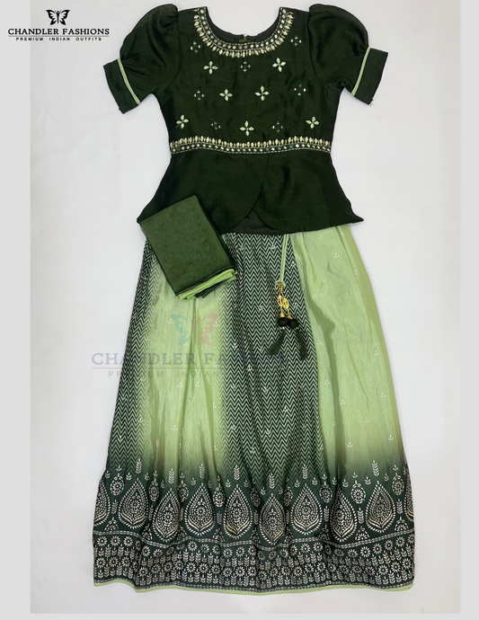 Trendy Dark Green Color Georgette With Embroidery And Mirror Work Choli Set for Girls