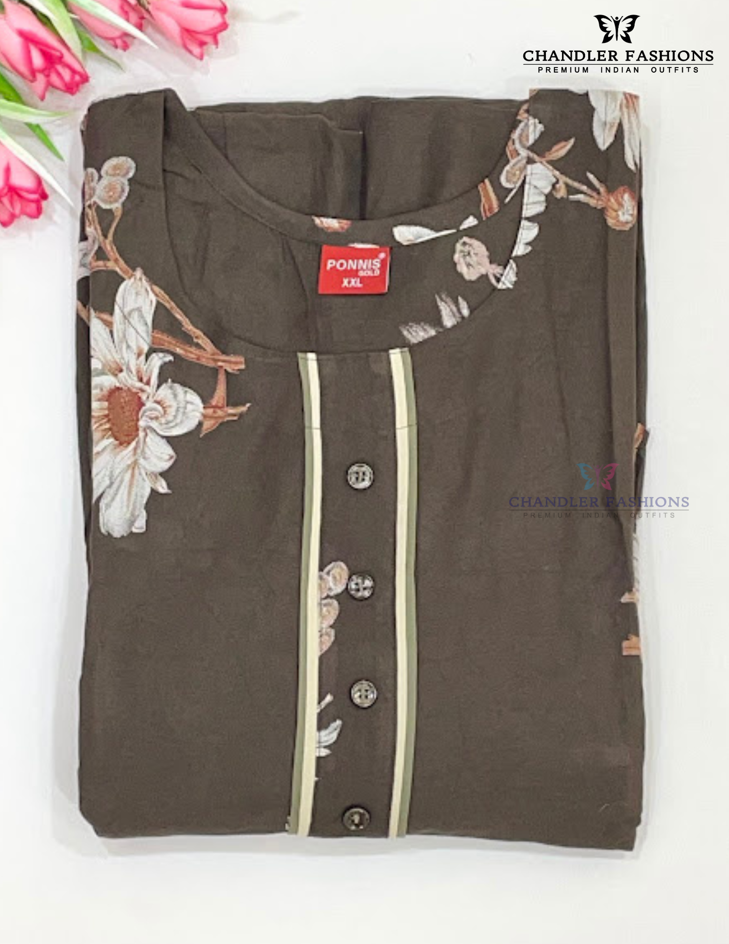 Brown Color Rayon With Printed Work Nighty Near Me