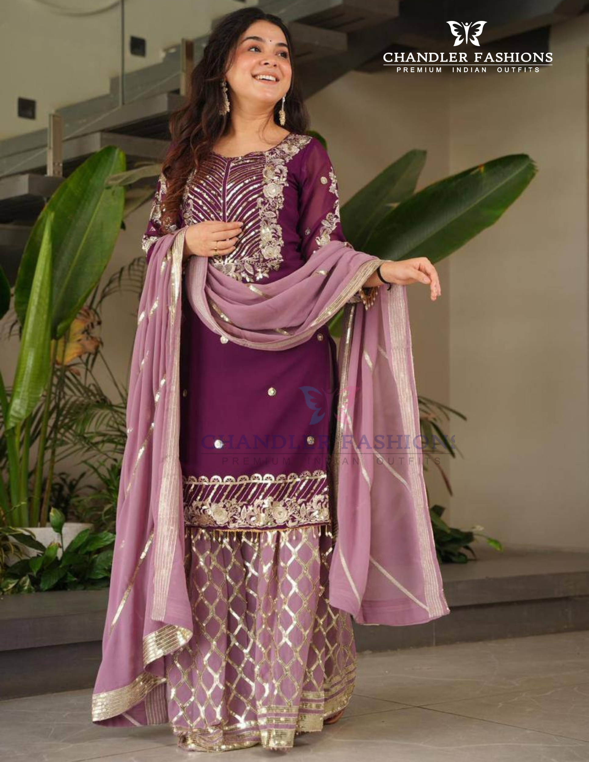 Charming purple Color Georgette With Embroidered Sequins Work Sharara Suits For Women