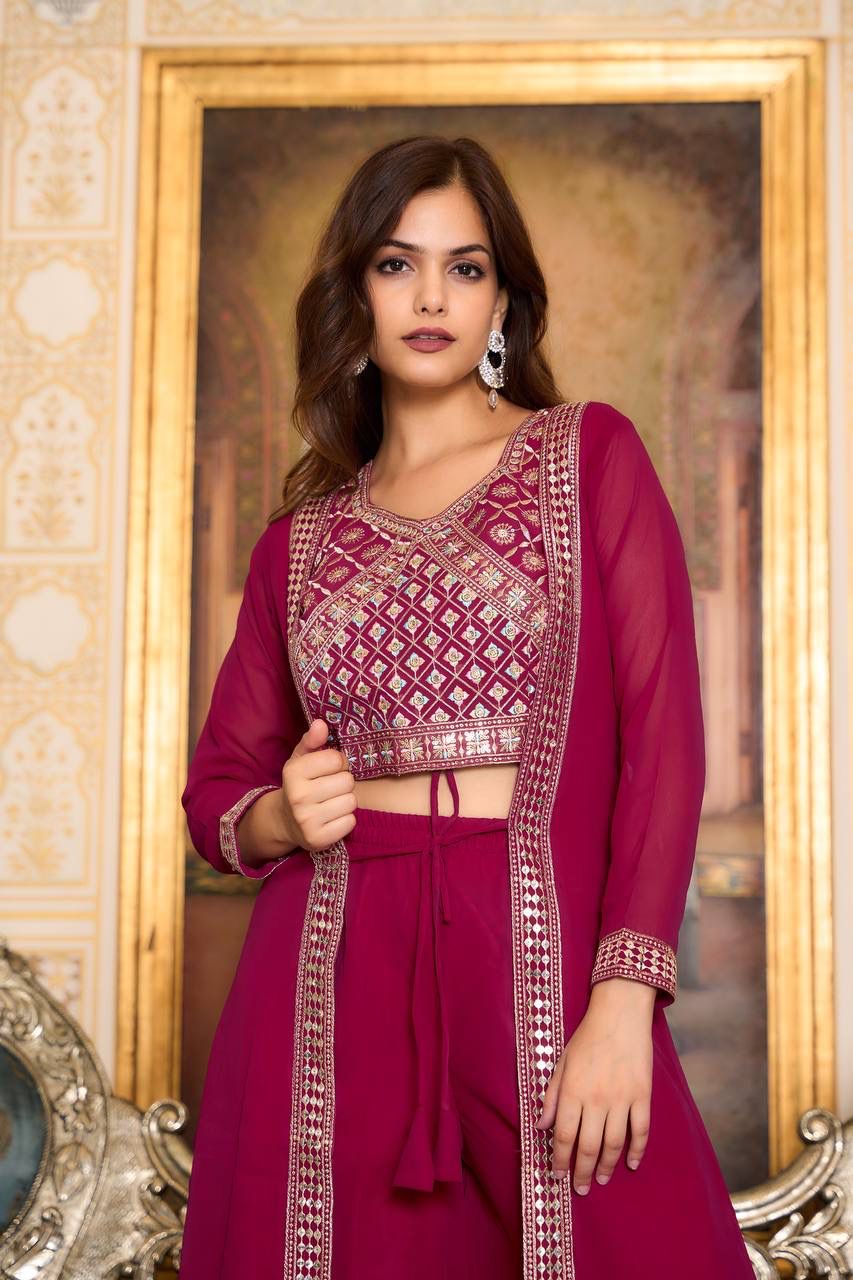 Maroon Color Embroidery Lace Kurti With Palazzo Suits For  Women in Suncity