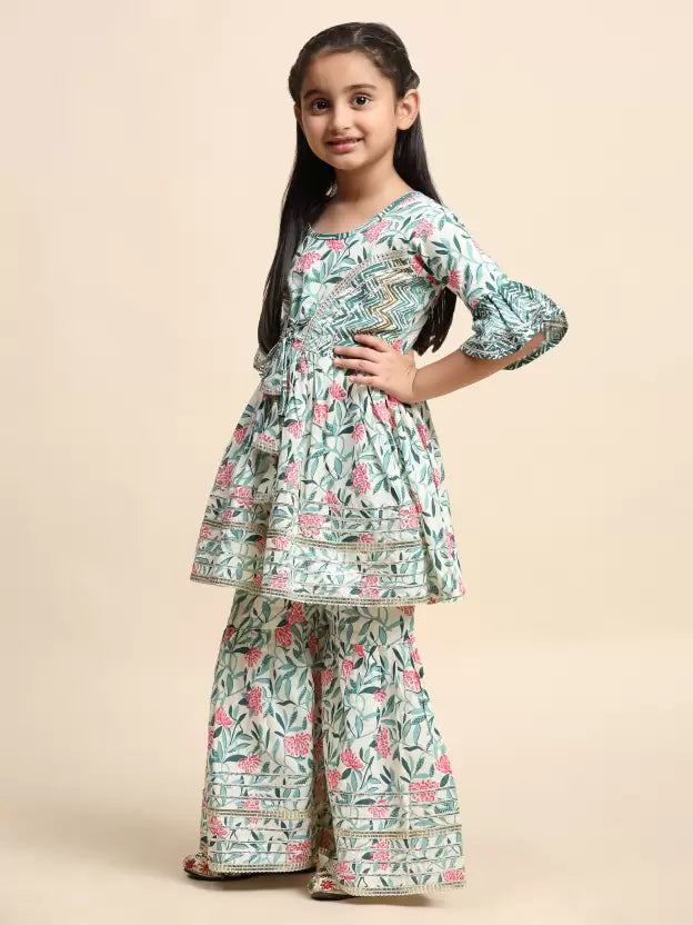 Cotton Girls Kurti With Lace Border Work Sharara Suits in Chandler