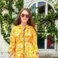 Trendy Yellow Color Mandarin Collared Printed Slub Rayon Dress Near Me