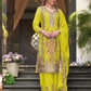 Alluring Lime Green Color Chinon With Embroidery Work With Palazzo Suits For Women
