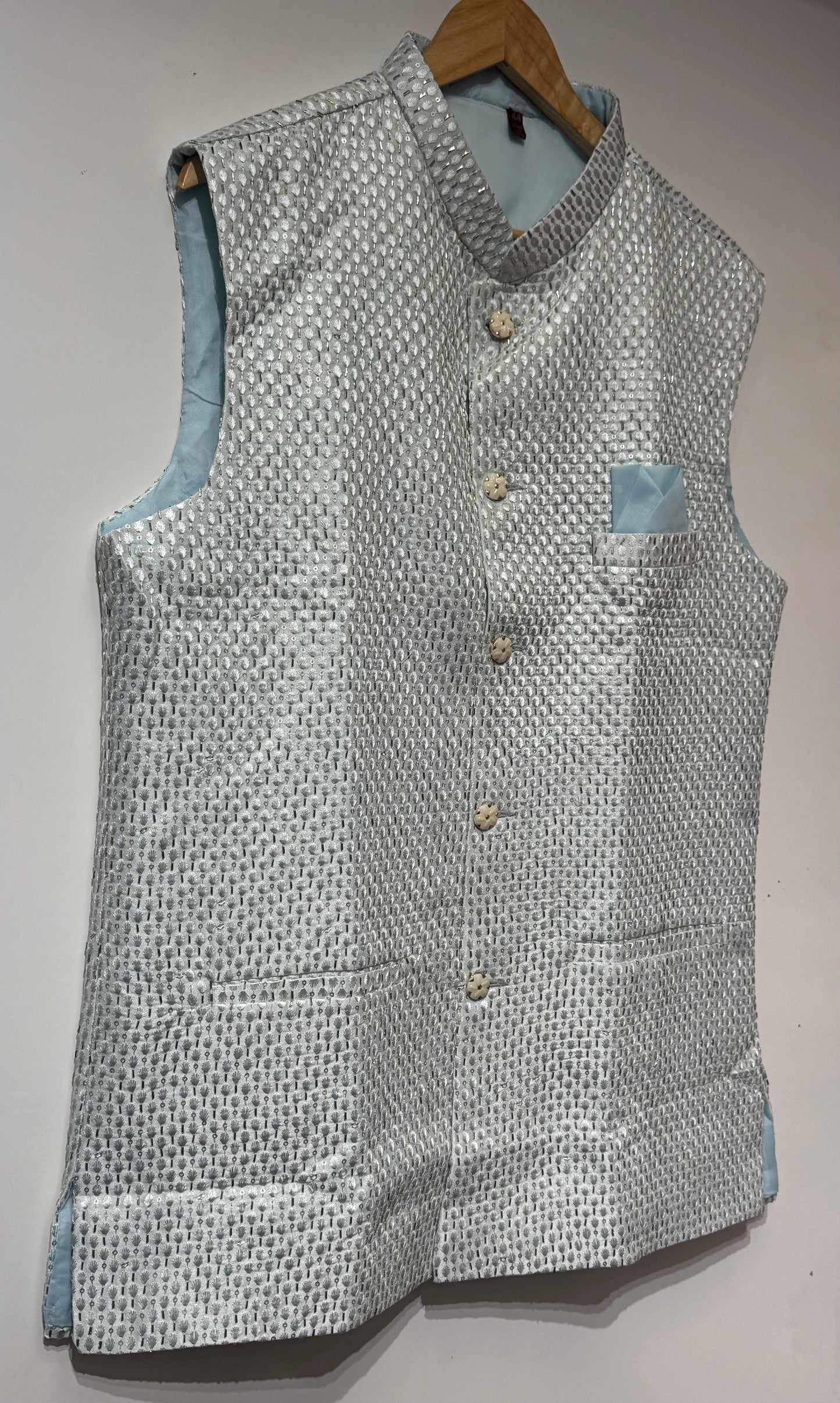 Light Blue Color Sequins Work Men's Jacket In Chandler