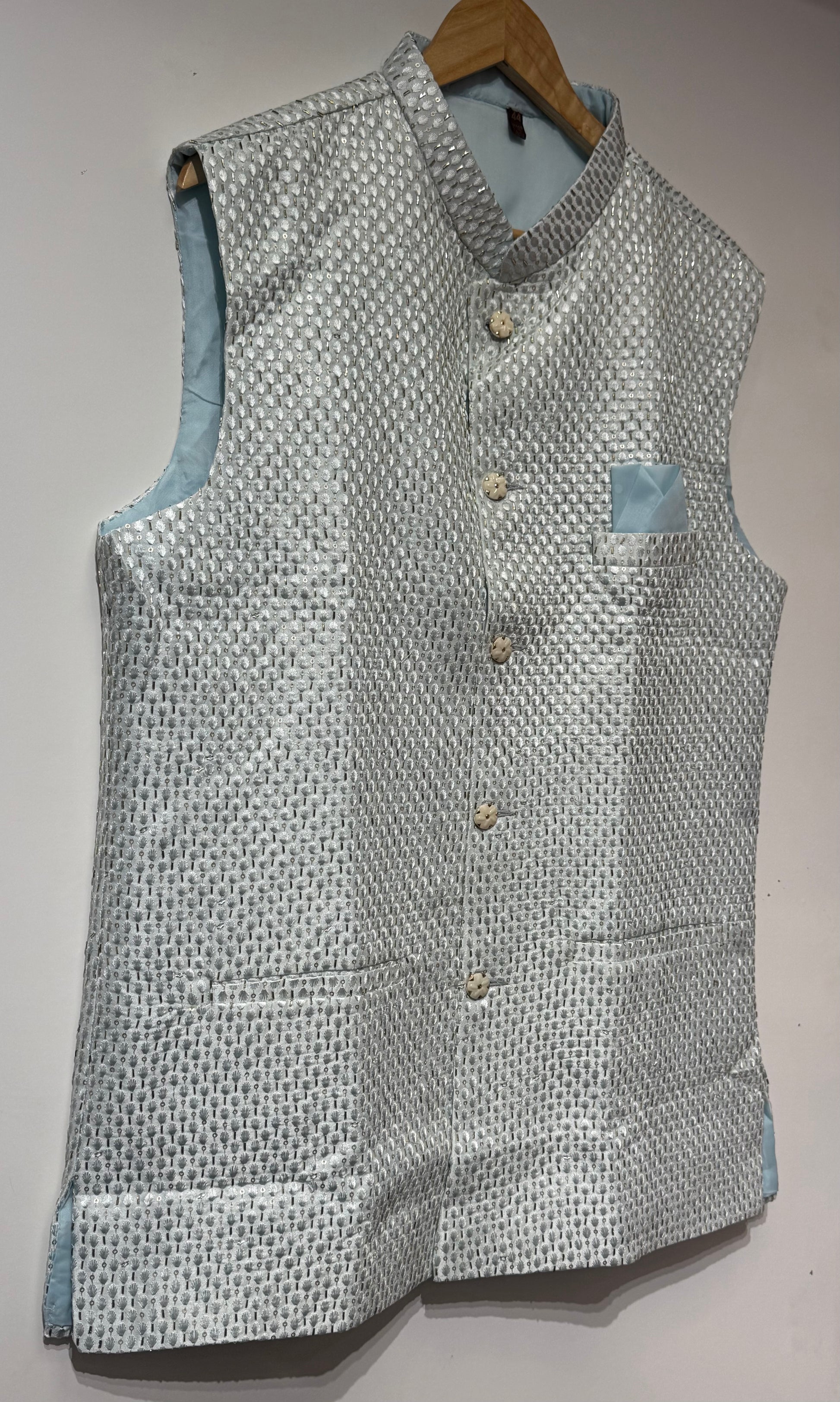 Light Blue Color Sequins Work Men's Jacket In Chandler