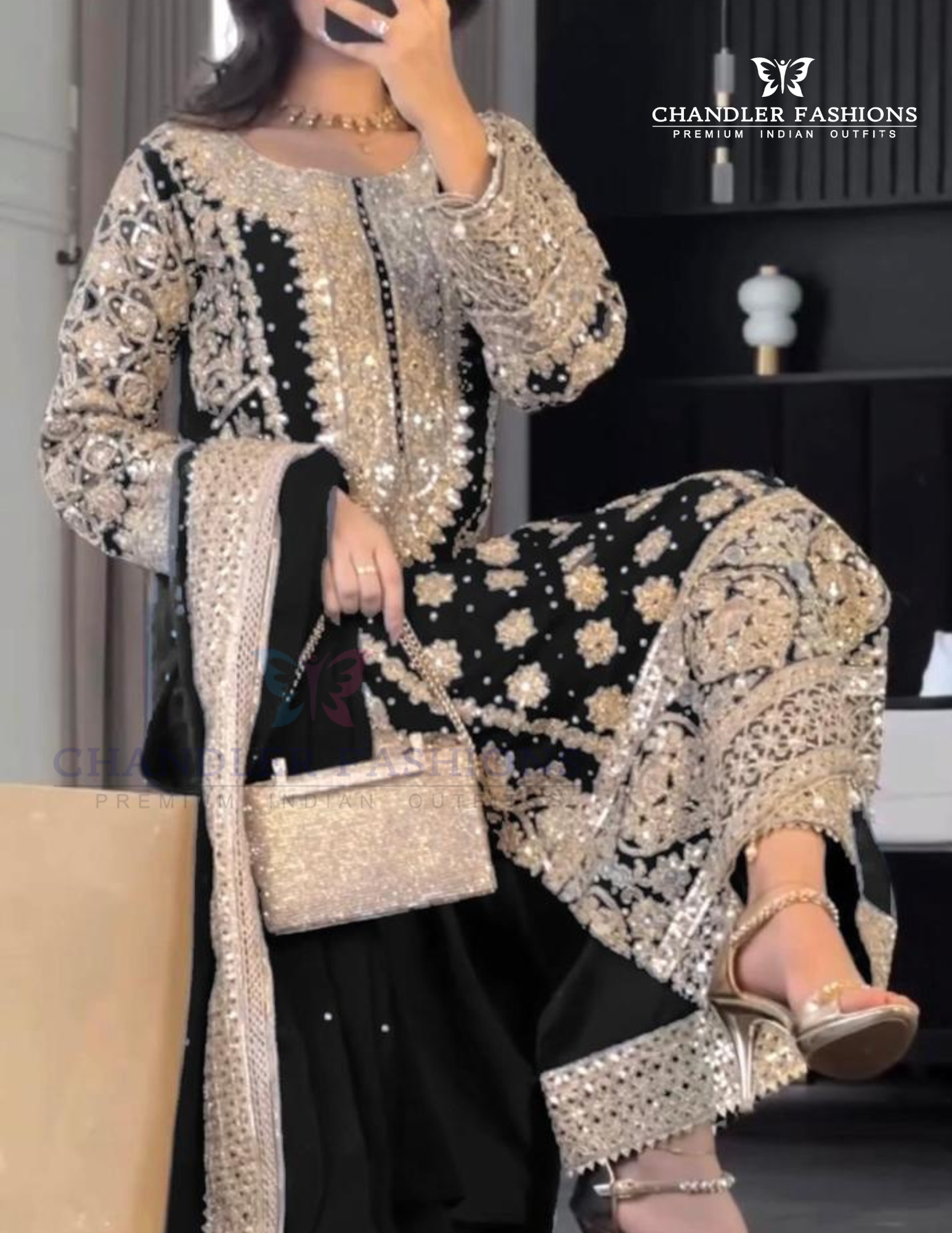 Black Color Georgette With Embroidery And Sequins Work Kurti Suits Near Me