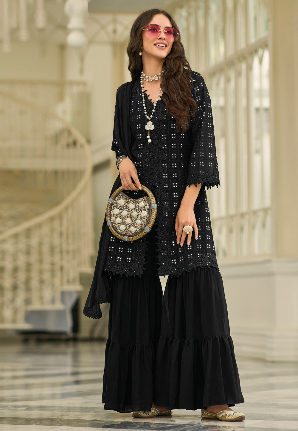 Embroidered Front Slit Sharara Suits For Women in Peoria