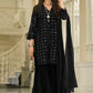 Elegant Black Color Faux Georgette Embroidered Front Slit Sharara Suits For Women