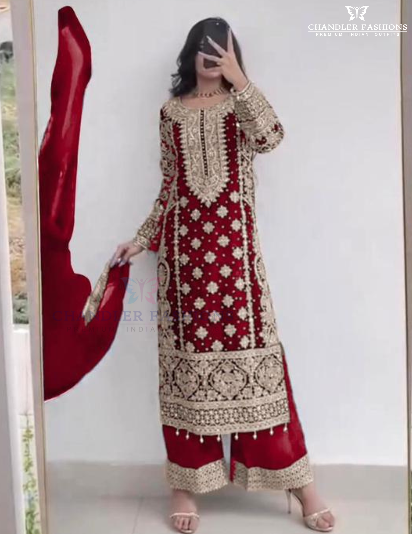 Marvelous Red Color Georgette With Embroidery And Sequins Work Kurti Suits For Women