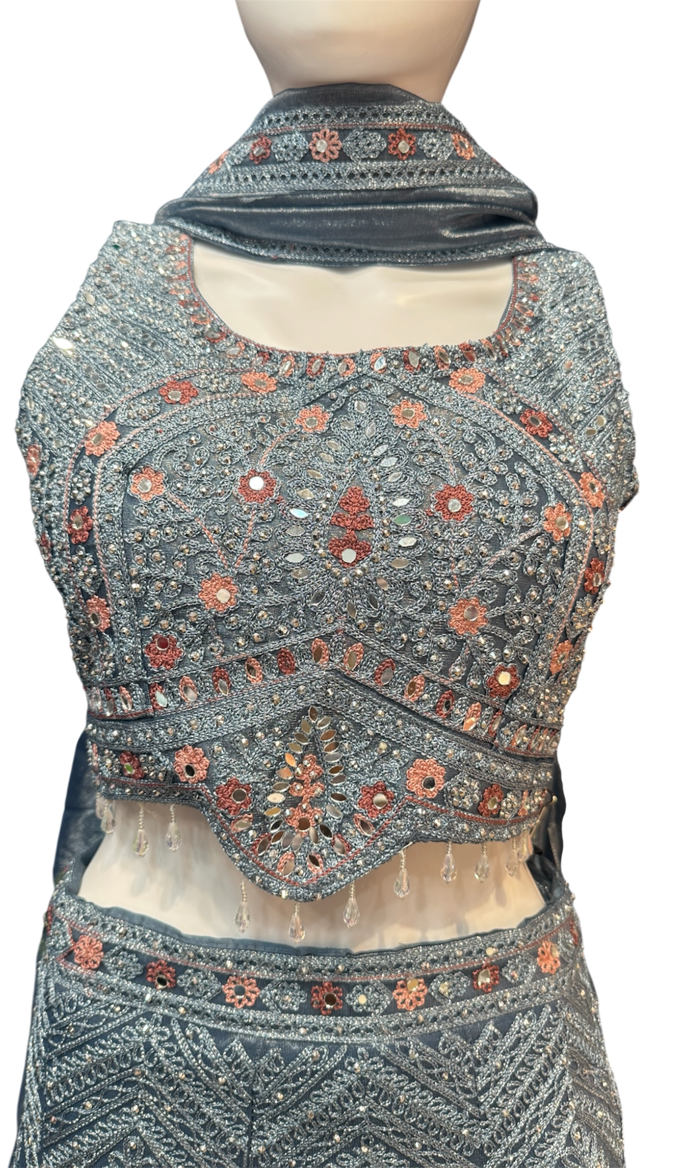Elegant Gray Color Net With Embroidery And Sequins Work Lehenga Choli For Women