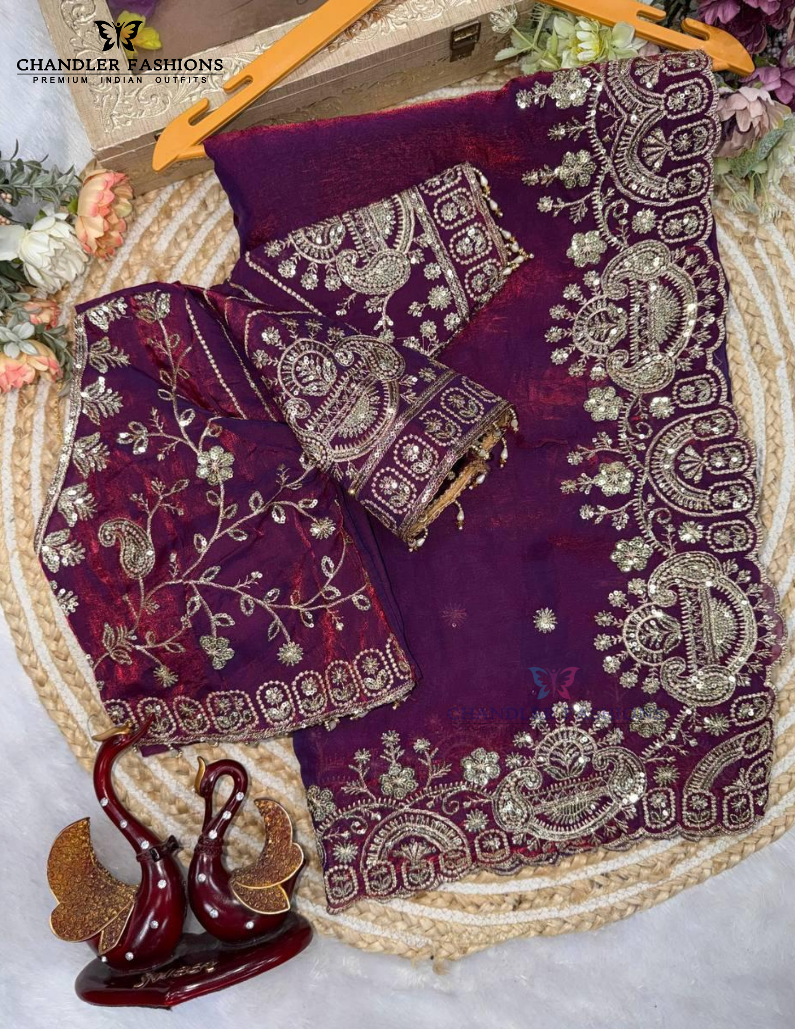 Stunning Purple Color Silk With Zari Embroidery And Sequins Work Saree For Women