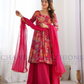 Wonderful Rani Pink Color Soft Roman Silk Kurti And Palazzo With Dupatta Set