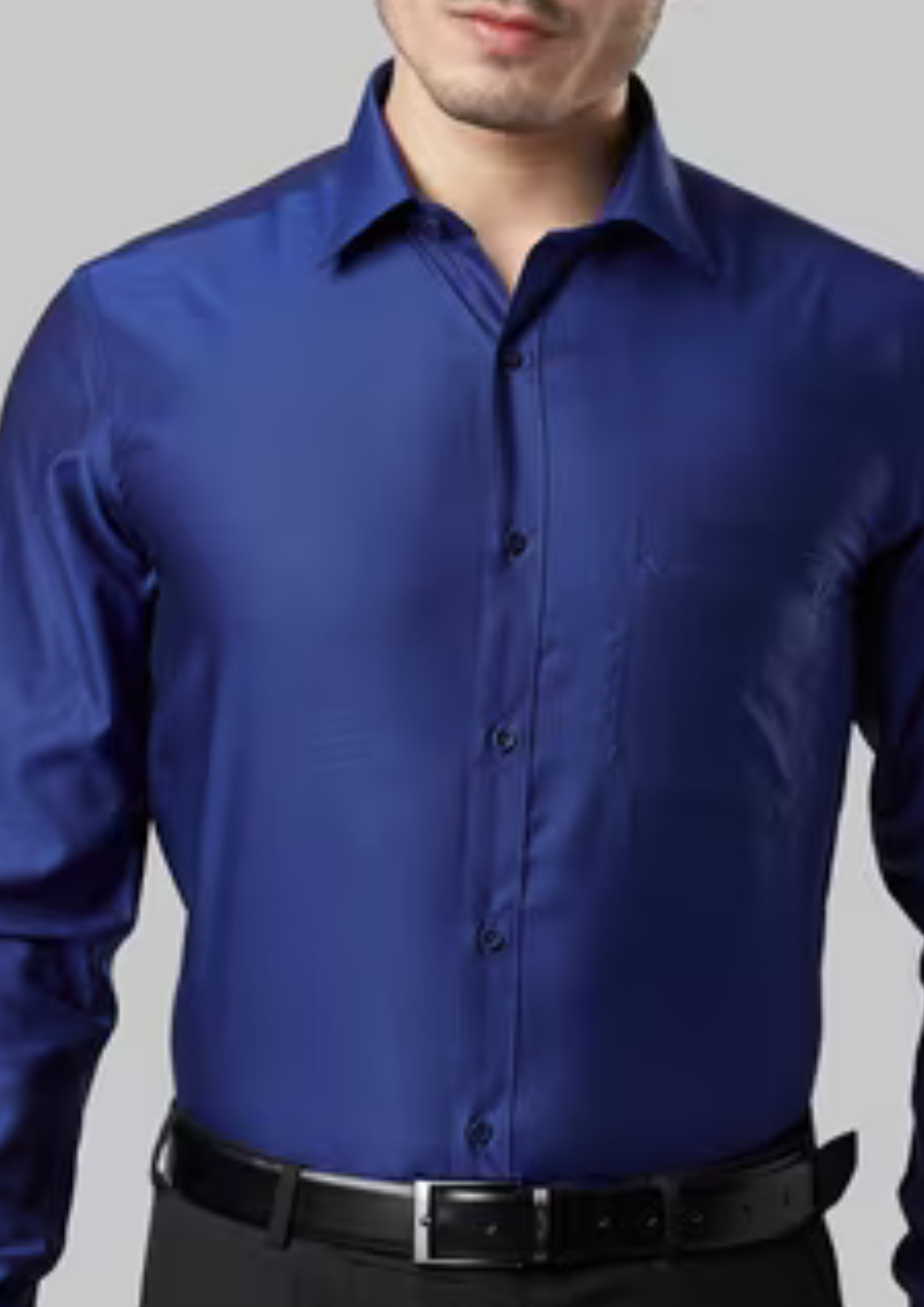 Blue Color Plain Silk Shirt In Suncity