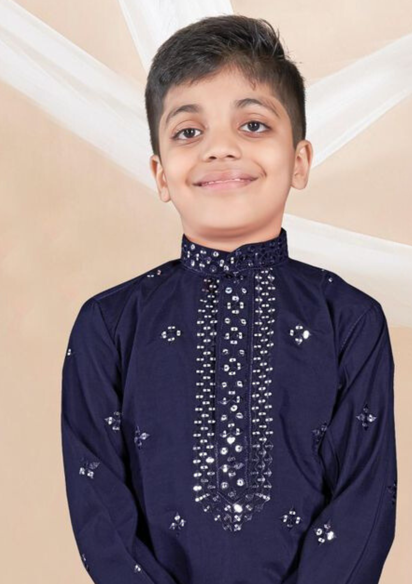 Blue Color Kurta Pajama Set With Sequins Work For Kids Near Me