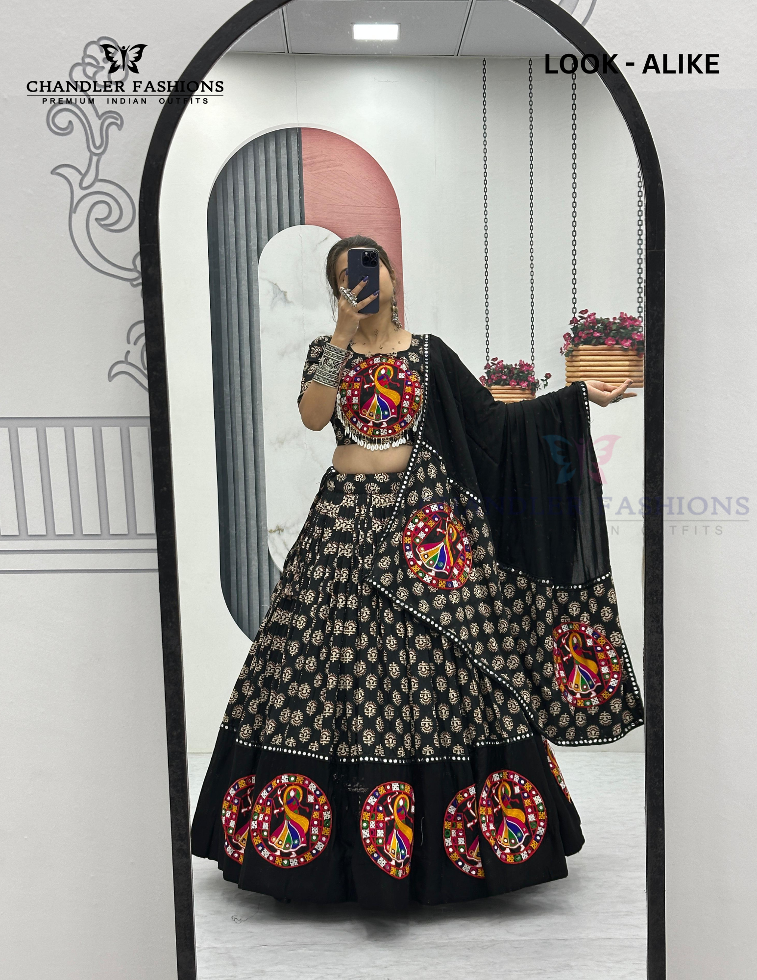 Attractive Black Color Pure Cotton Kamthi Work Chaniya Choli Set For Women