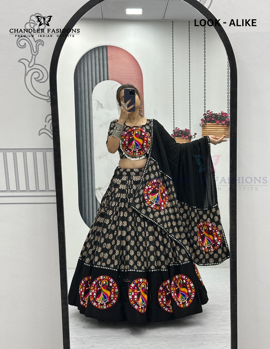 Attractive Black Color Pure Cotton Kamthi Work Chaniya Choli Sets For Women