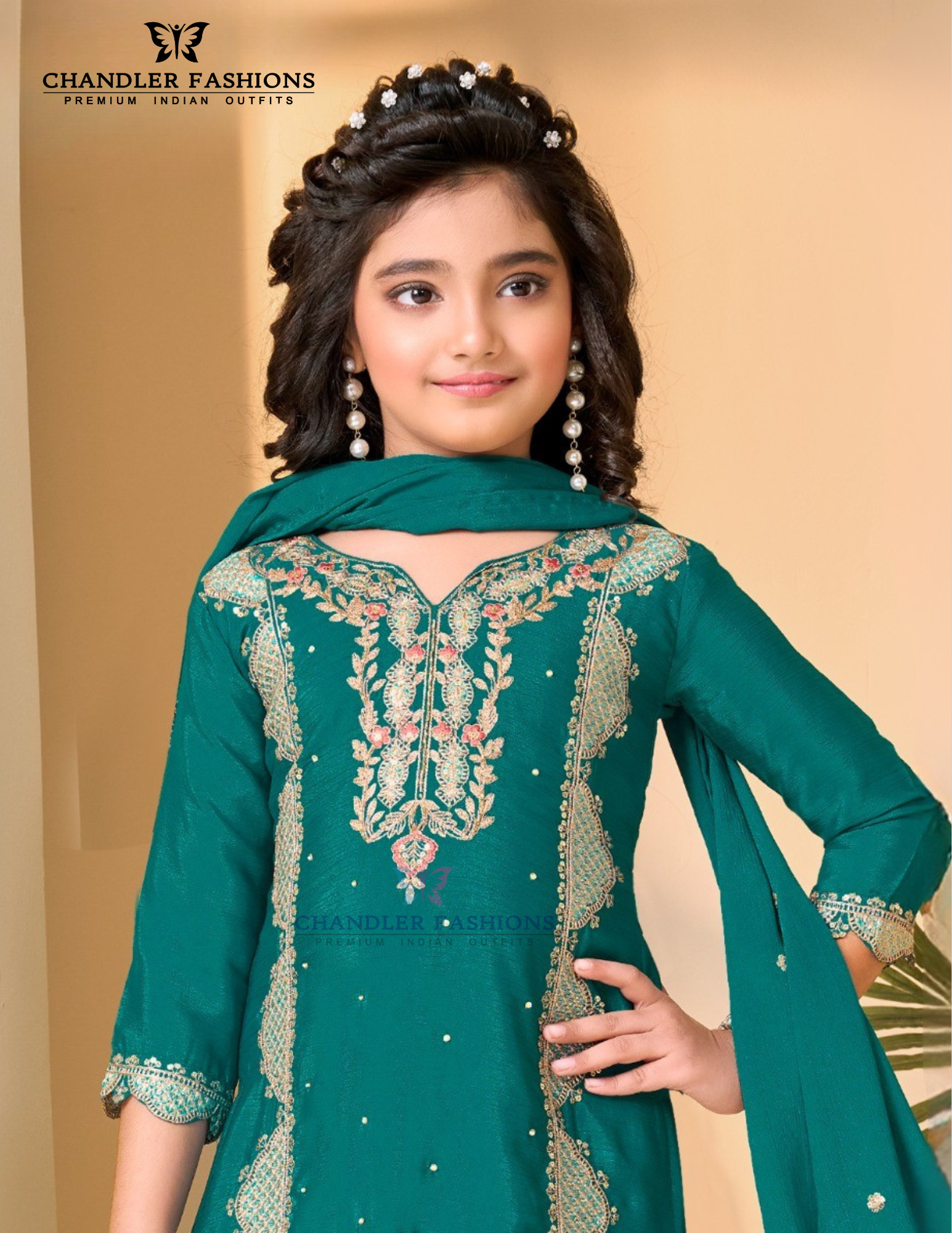 Teal Green Color Heavy Chinon Palazzo Suits Near Me
