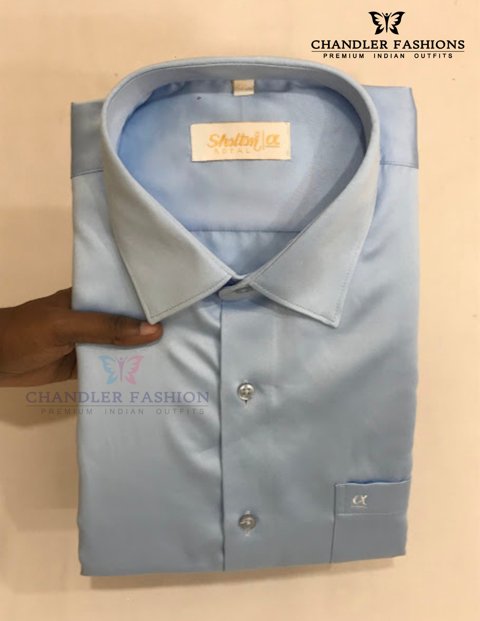 Beautiful Sky Blue Color Satin Shirt With Full Sleeve For Men Near Me