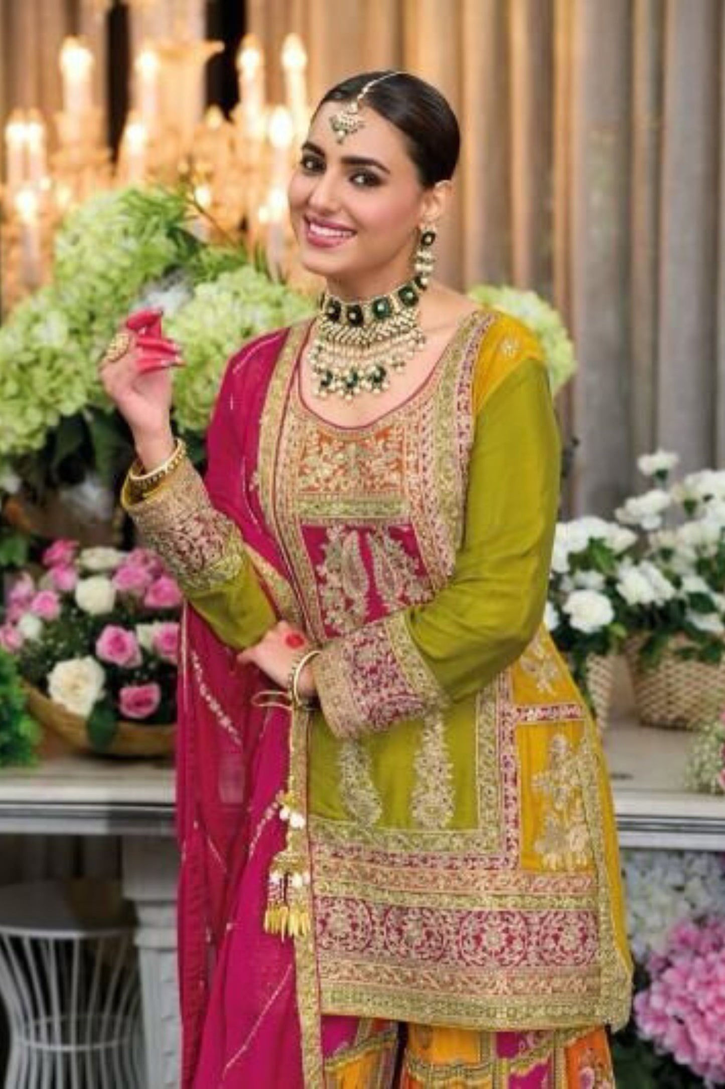 Designer Lime Green Color Sharara Suits With Dupatta In USA