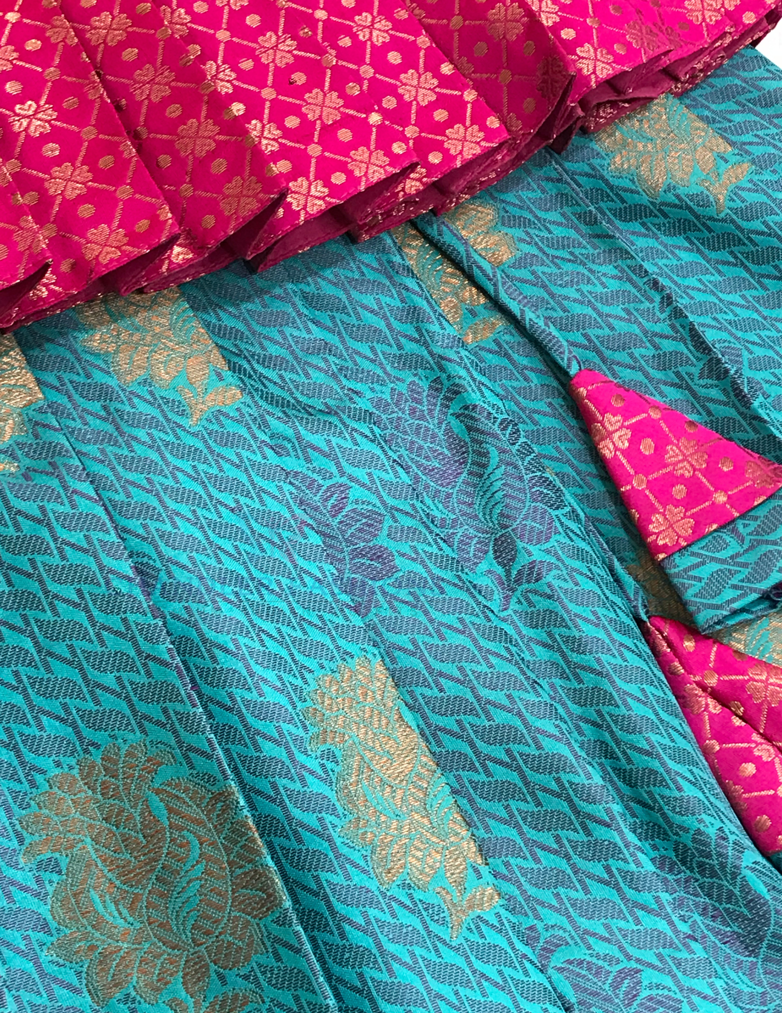 Pink Colored Silk Langa Sets With Zari Work 