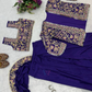 Violet Color Heavy Embroidery Work Ready To Wear Saree For Women In Candler