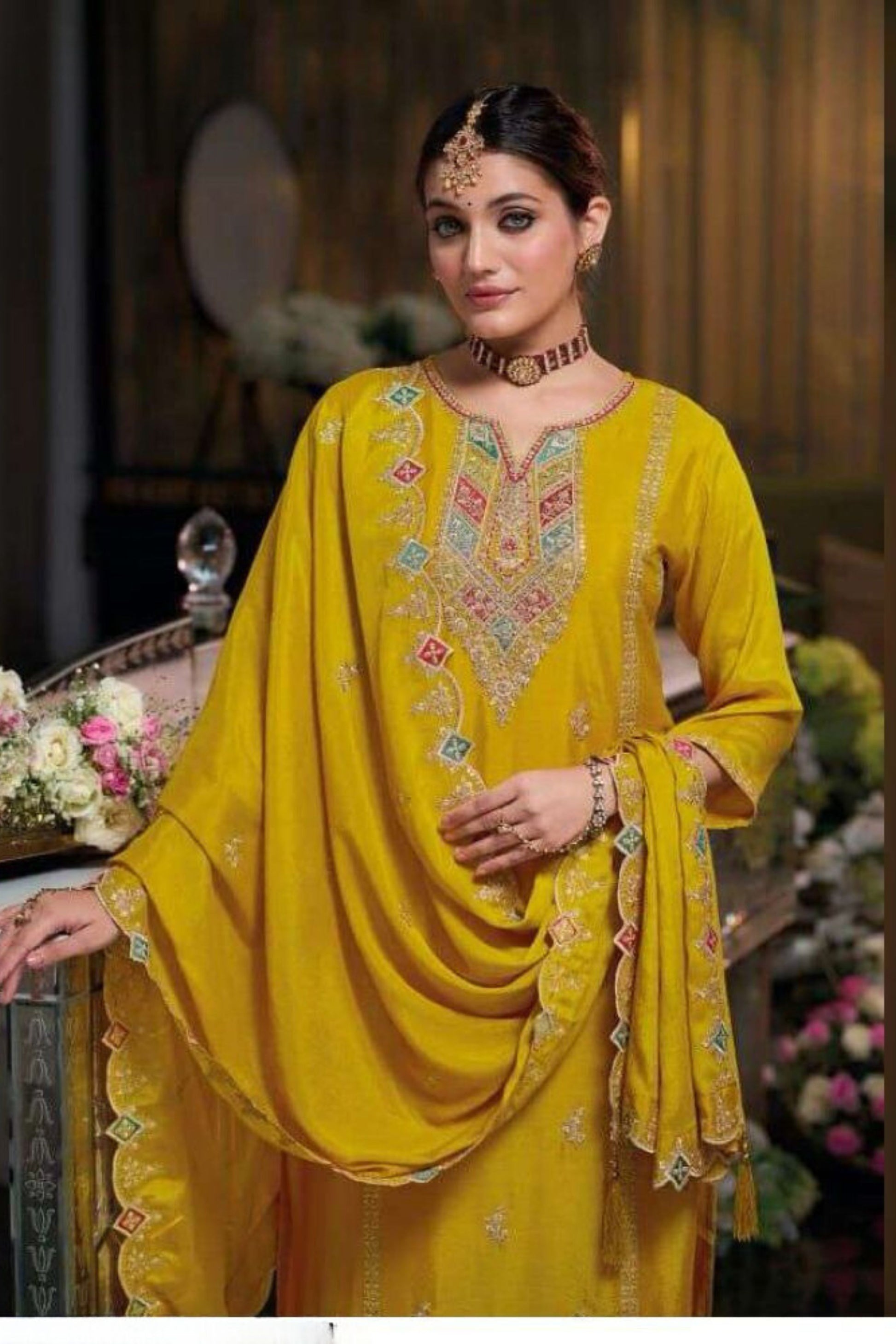 Elegant Yellow Color Heavy Chinon With Embroidery Work Salwar Suits With Dupatta Near Me